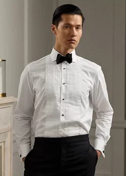 Pleated-Bib Poplin Tuxedo Shirt