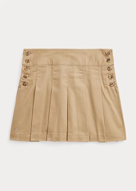 Pleated Cotton Twill Skirt