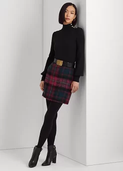 Plaid Mohair Pencil Miniskirt