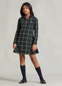 Plaid Stretch Mesh Polo Dress