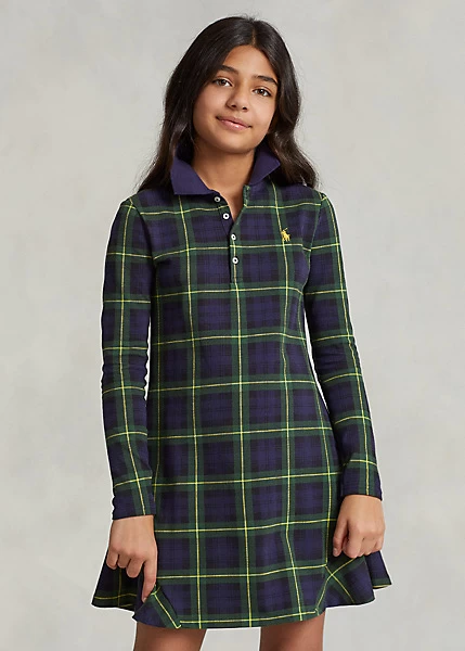 Plaid Stretch Mesh Polo Dress - Image 4