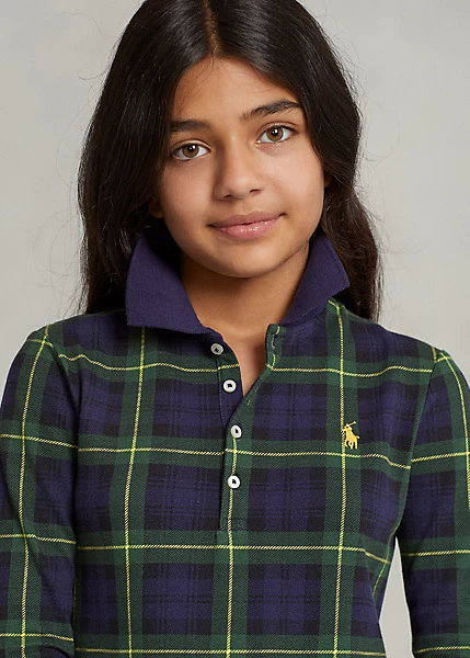 Plaid Stretch Mesh Polo Dress - Image 5