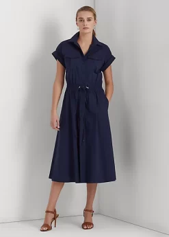 Cotton-Blend Short-Sleeve Shirtdress