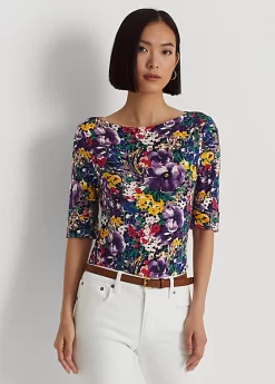 Floral Stretch Cotton Boatneck Tee