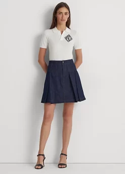Pleated Denim Miniskirt