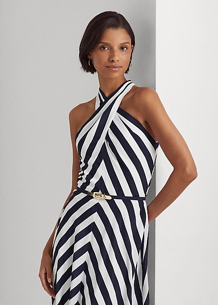 Striped Crepe Halter Dress - Image 3