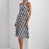 Striped Crepe Halter Dress