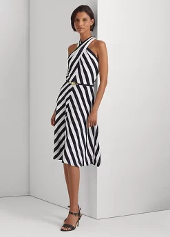 Striped Crepe Halter Dress