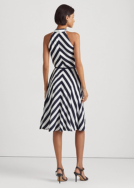 Striped Crepe Halter Dress - Image 4