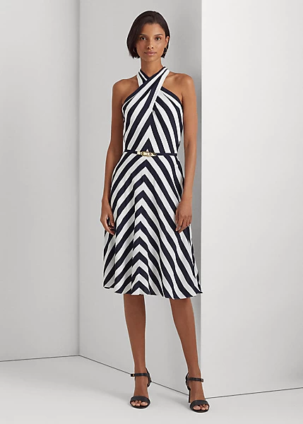 Striped Crepe Halter Dress - Image 6