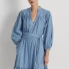 Chambray Blouson-Sleeve Dress