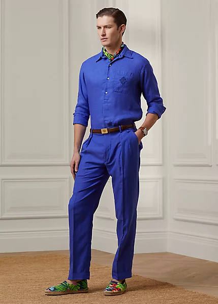 Gregory Pleated Silk-Linen Suit Trouser