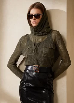 Funnelneck Silk-Linen Mesh Jumper