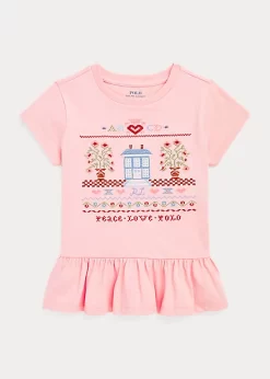 Cotton Jersey Graphic Peplum Top