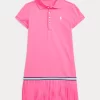 Pleated Stretch Mesh Polo Dress