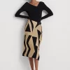 Geo-Print Cotton-Blend Pencil Skirt