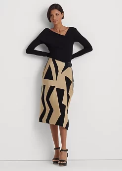 Geo-Print Cotton-Blend Pencil Skirt