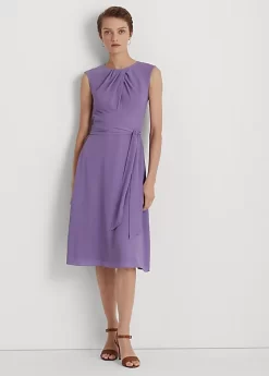 Bubble Crepe Cap-Sleeve Dress