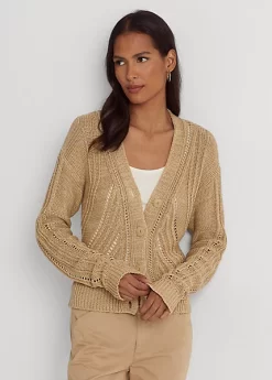 Pointelle-Knit Linen-Cotton Cardigan