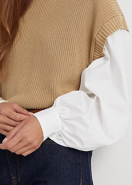 Layered Blouson-Sleeve Cotton Jumper - Image 5