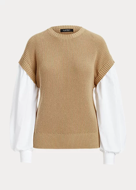 Layered Blouson-Sleeve Cotton Jumper - Image 2