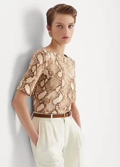 Snakeskin-Print Stretch Cotton Tee