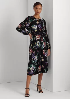 Floral Belted Stretch Jersey Dress
