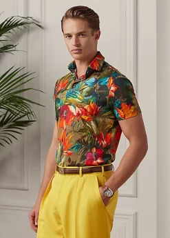 Custom Slim Floral Jersey Polo Shirt