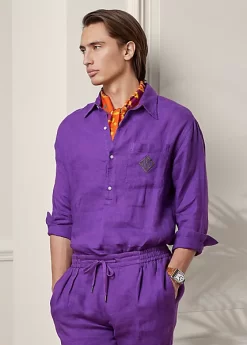 Linen Monogram Popover Shirt