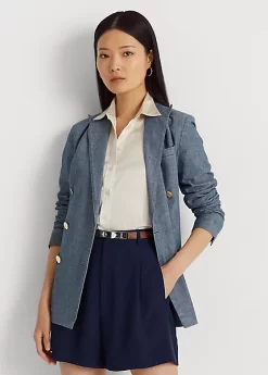 Double-Breasted Chambray Blazer