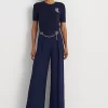Pleated Georgette Belted Wide-Leg Trouser