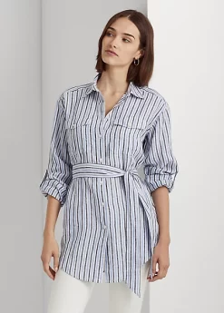 Striped Belted Linen Shirt