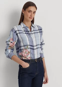 Floral And Plaid Linen Shirt