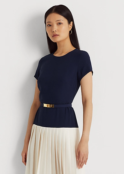 Two-Tone Belted Georgette Dress - Image 3