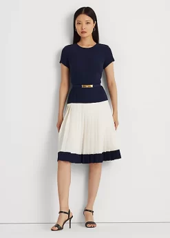 Two-Tone Belted Georgette Dress