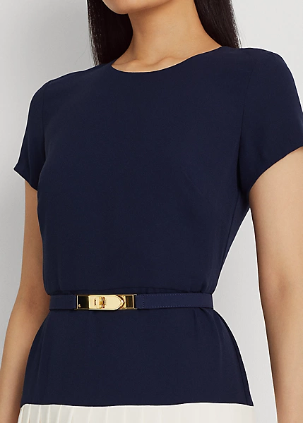 Two-Tone Belted Georgette Dress - Image 5