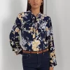 Floral Tie-Neck Stretch Jersey Top