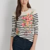 Floral And Striped Jersey Long-Sleeve Tee