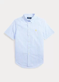 Striped Seersucker Short-Sleeve Shirt