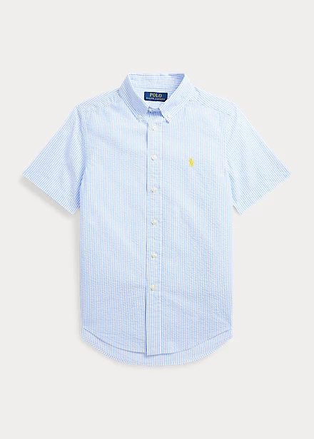 Striped Seersucker Short-Sleeve Shirt