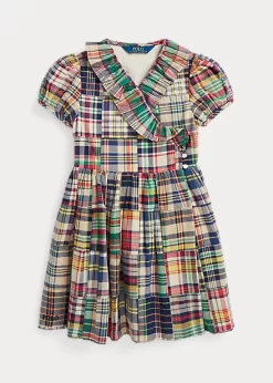 Ruffled Patchwork Madras Wrap Dress