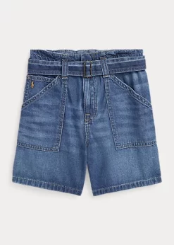 Belted Denim Paperbag Short