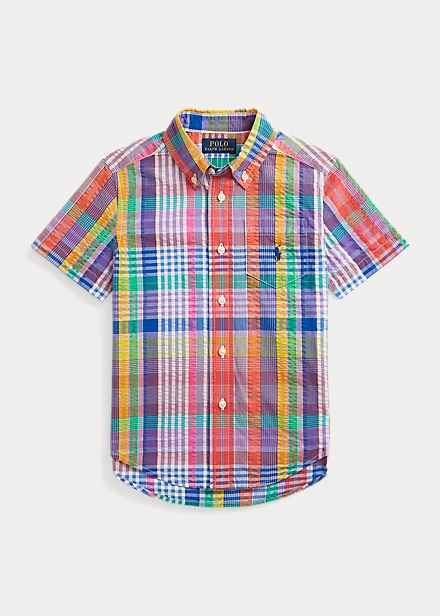 Plaid Seersucker Short-Sleeve Shirt