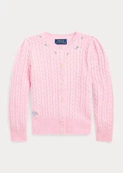 Floral Mini-Cable Cotton Cardigan