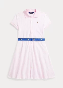 Striped Belted Knit Oxford Polo Dress