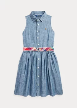 Belted Indigo Chambray Shirtdress