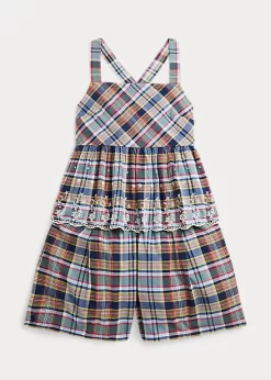 Embroidered Madras Top And Short Set