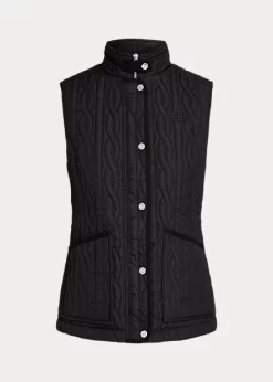 Cable-Quilted Mockneck Vest
