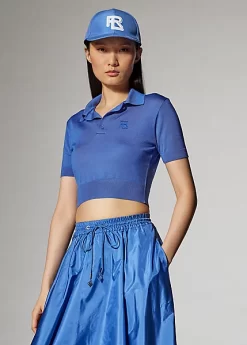 Cropped Silk Jersey Polo Jumper