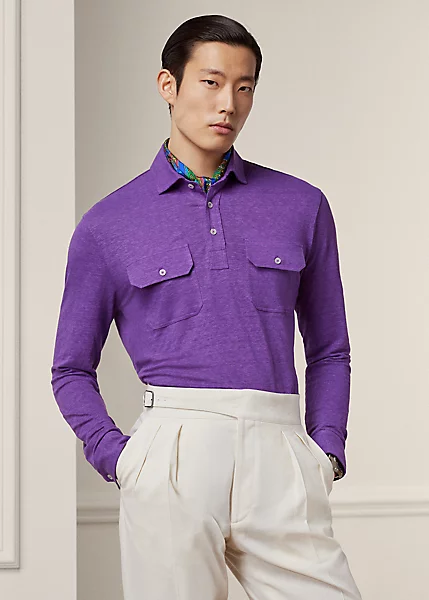 Custom Slim Fit Linen Jersey Polo Shirt